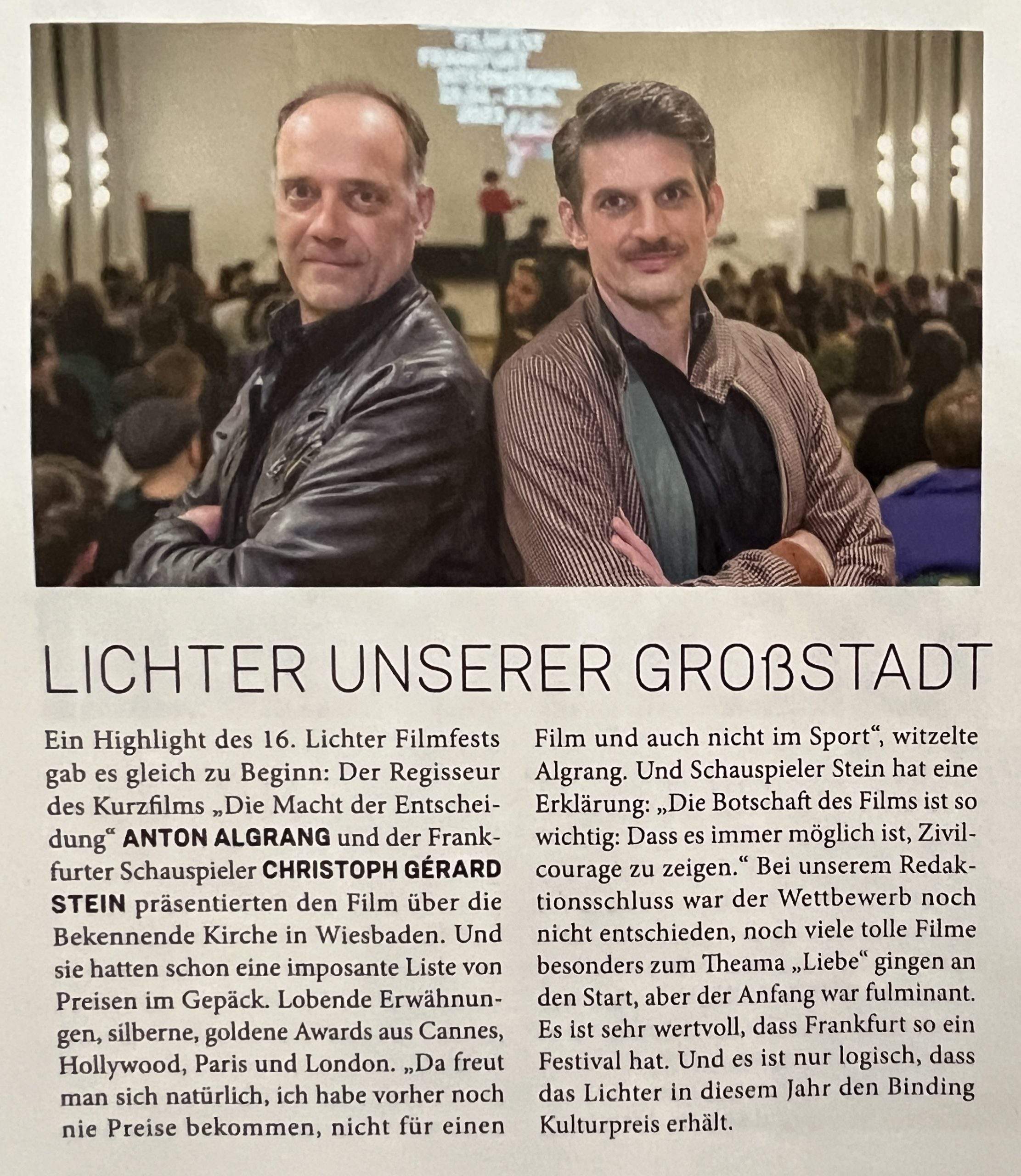 You are currently viewing Lichter der Großstadt- Christoph zusammen mit Anton Algrang auf dem Lichter Filmfest – Journal Frankfurt 05/23